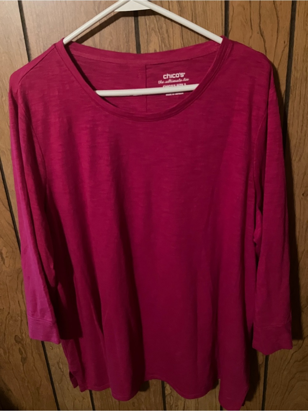 Chico's Women's Magenta 3/4 Sleeve Tee with button back